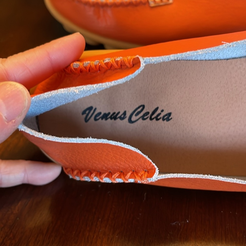 Venus Celia Leather Orange Slip On‘S Rubber Bottoms  US size 7.5 - Picture 8 of 11
